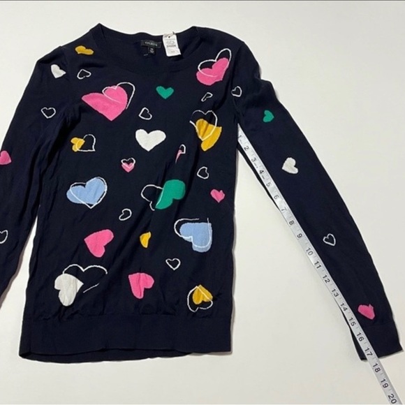 Talbots Navy Crewneck Pullover Tossed Hearts Long Sleeve Size XS - Picture 5 of 7